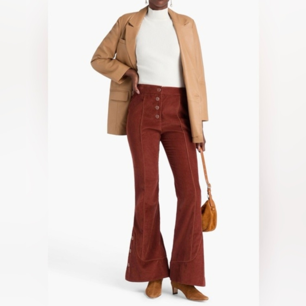 Farm Rio Pants Brown Corduroy Flare Button Fly Boho Retro Size Xxs New